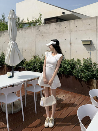 pink lace-up A-skirt Dress