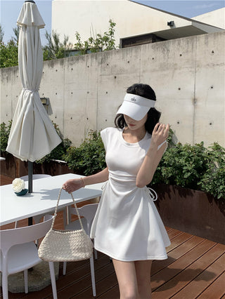 pink lace-up A-skirt Dress