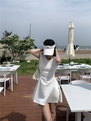 pink lace-up A-skirt Dress