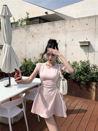 pink lace-up A-skirt Dress