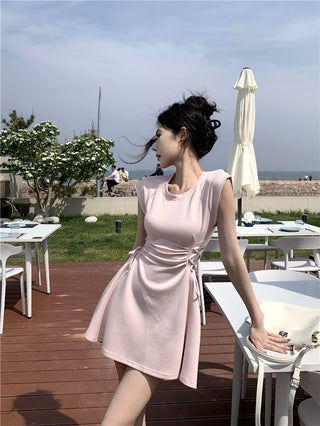 pink lace-up A-skirt Dress