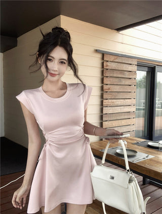 pink lace-up A-skirt Dress