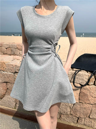 pink lace-up A-skirt Dress