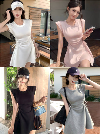 pink lace-up A-skirt Dress