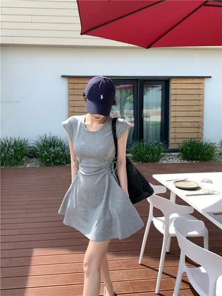 pink lace-up A-skirt Dress