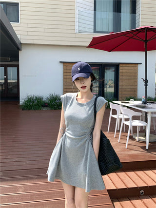 pink lace-up A-skirt Dress