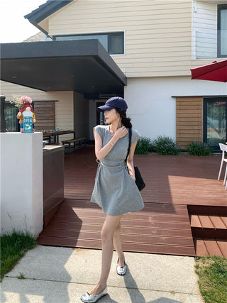 pink lace-up A-skirt Dress