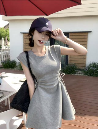 pink lace-up A-skirt Dress