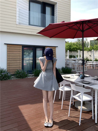 pink lace-up A-skirt Dress