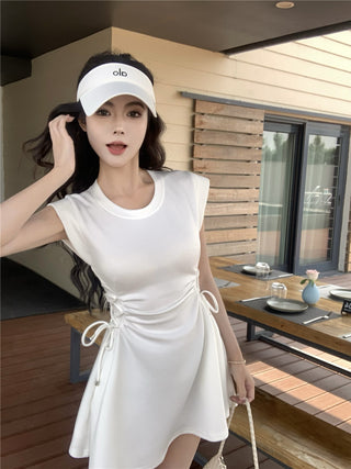 pink lace-up A-skirt Dress