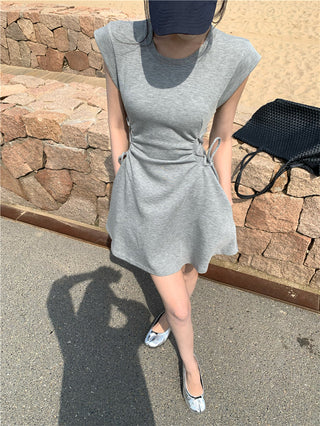 pink lace-up A-skirt Dress