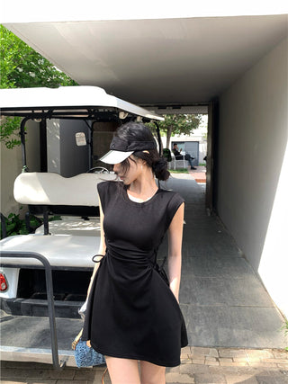 pink lace-up A-skirt Dress