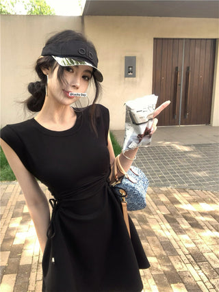 pink lace-up A-skirt Dress