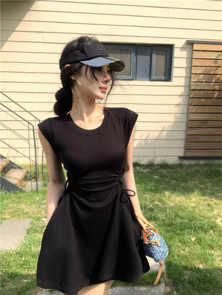 pink lace-up A-skirt Dress