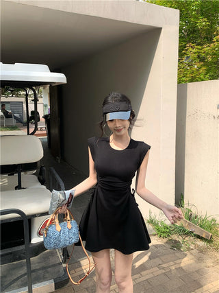 pink lace-up A-skirt Dress