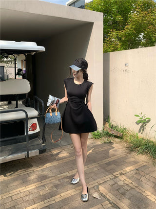 pink lace-up A-skirt Dress