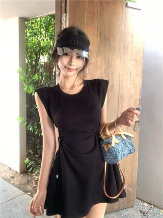 pink lace-up A-skirt Dress