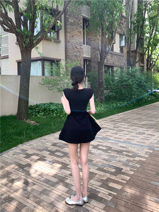 pink lace-up A-skirt Dress