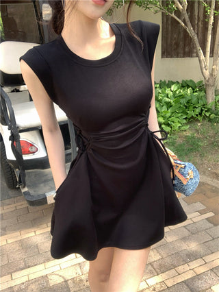 pink lace-up A-skirt Dress