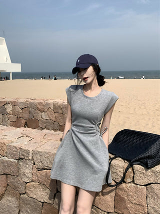 pink lace-up A-skirt Dress