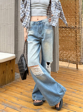 ripped wide leg jeans