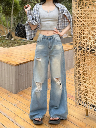 ripped wide leg jeans