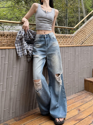 ripped wide leg jeans