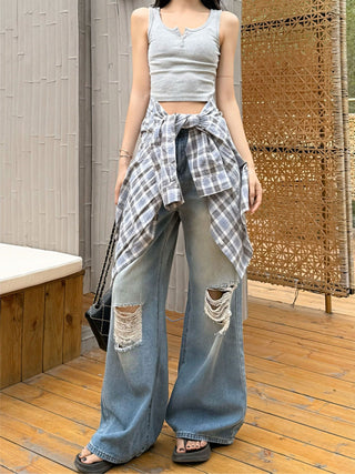 ripped wide leg jeans