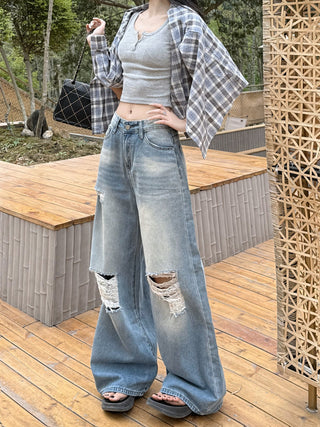 ripped wide leg jeans