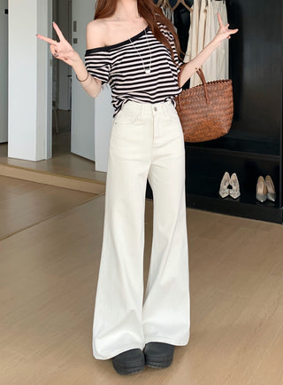 white flared casual pants