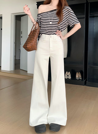 white flared casual pants