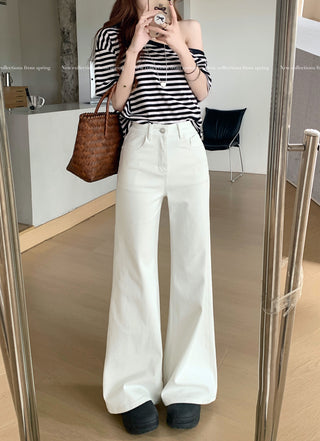 white flared casual pants