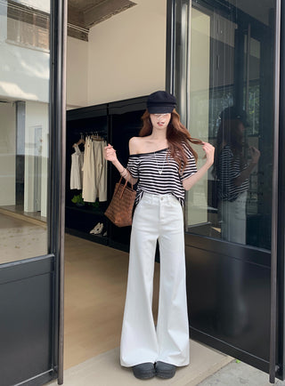 white flared casual pants