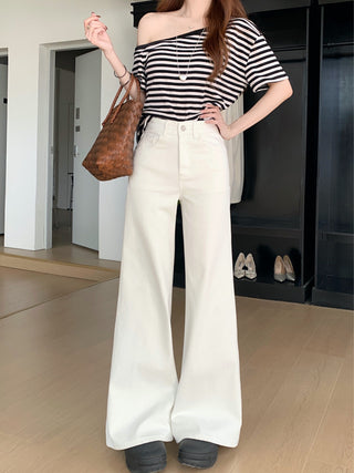 white flared casual pants