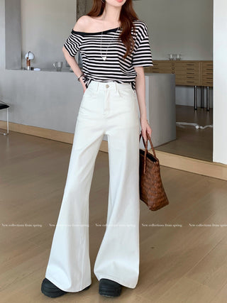 white flared casual pants