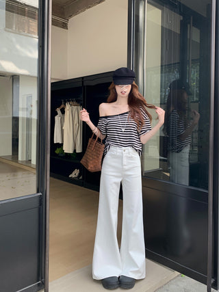 white flared casual pants