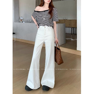 white flared casual pants