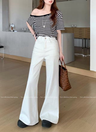 white flared casual pants