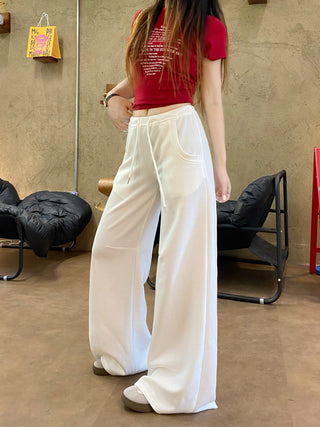 white drawstring casual pants