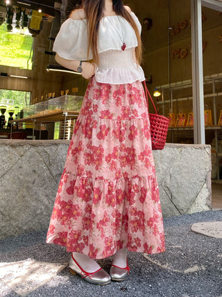 flowers floral A-line skirt
