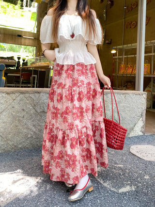 flowers floral A-line skirt