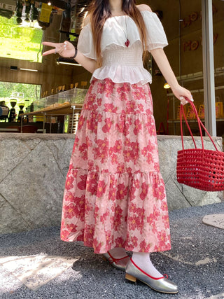 flowers floral A-line skirt