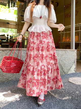 flowers floral A-line skirt