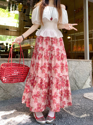 flowers floral A-line skirt