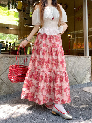 flowers floral A-line skirt