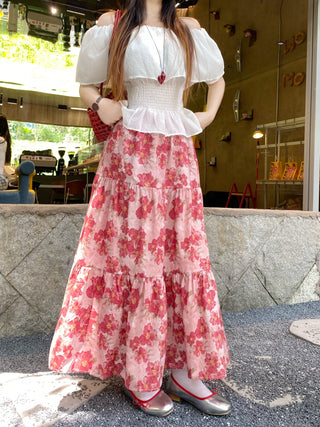 flowers floral A-line skirt
