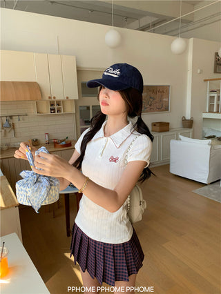 jacquard preppy polo top