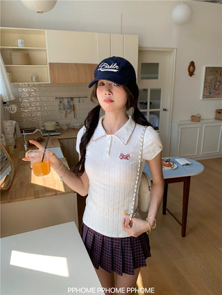 jacquard preppy polo top