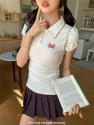 jacquard preppy polo top