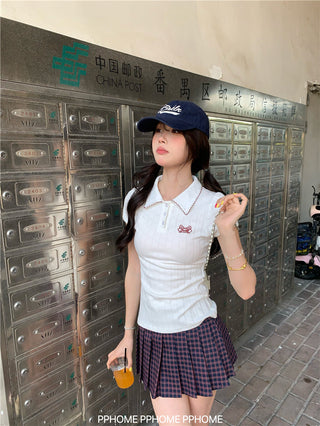 jacquard preppy polo top